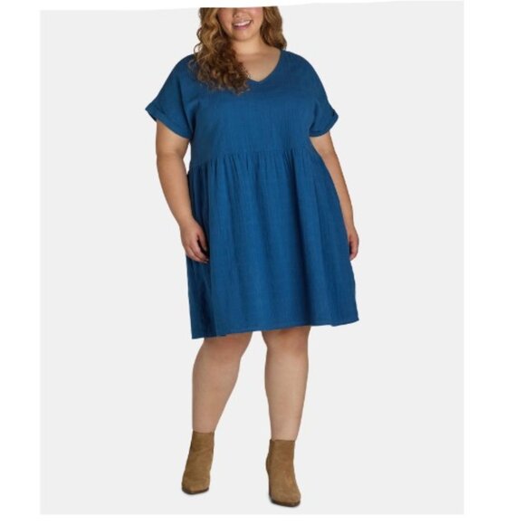 Terra & Sky Women's Plus Dolman Swing Dress, Blue Comet - Picture 1 of 4